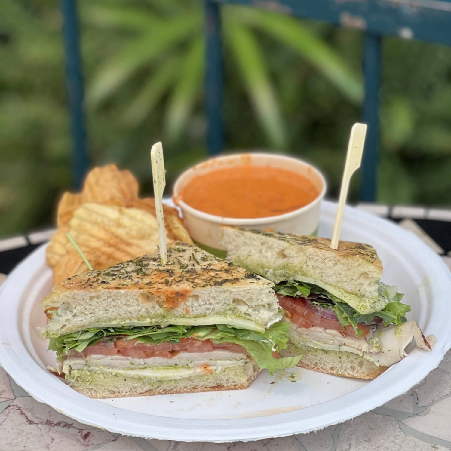 Turkey Sandwich with Soup and Chips