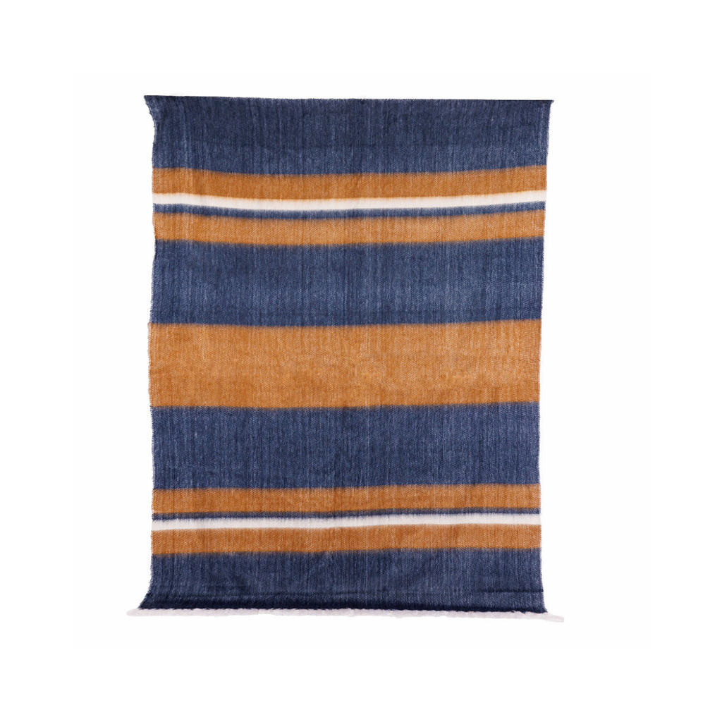Handwoven Alpaca Throw Blanket From Ecuador - Copper & Navy Camilo Throw - Kallpa Collection